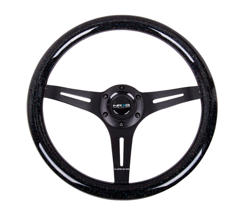 NRG Classic Wood Grain Steering Wheel (350mm) Black Sparkled Grip w/Bl