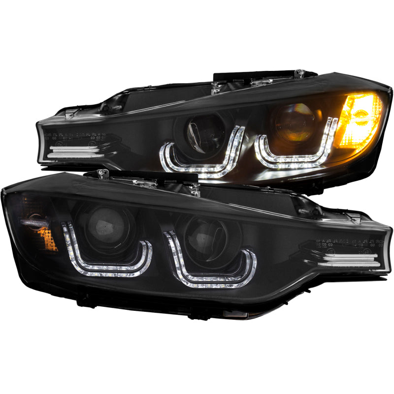 ANZO 2012-2015 BMW 3 Series Projector Headlights w/ U-Bar Black (HID C