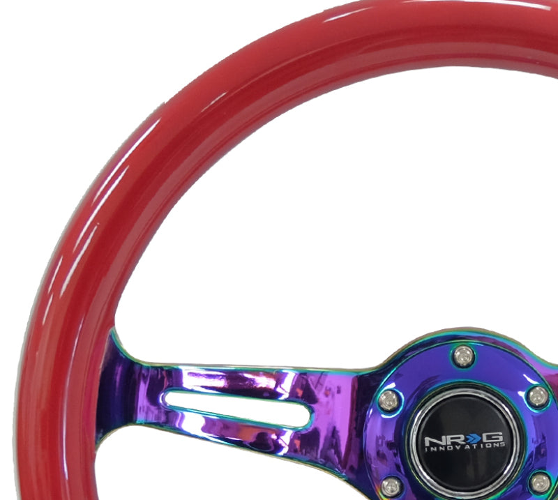 NRG Classic Wood Grain Steering Wheel (350mm) Red Grip w/Neochrome 3-S