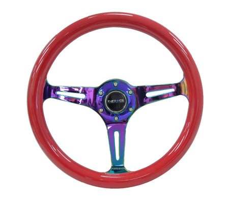 NRG Classic Wood Grain Steering Wheel (350mm) Red Grip w/Neochrome 3-S