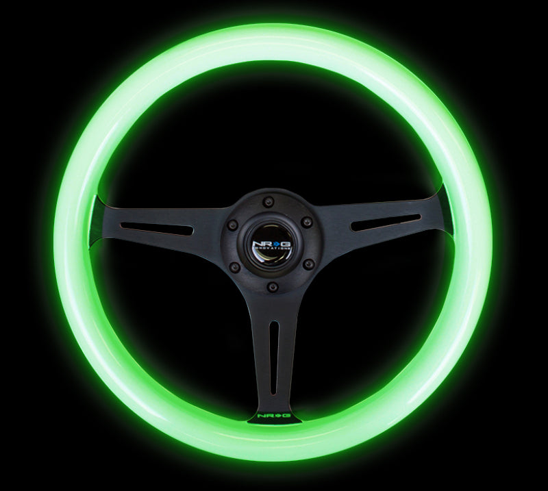 NRG Classic Wood Grain Steering Wheel (350mm) Glow-N-The-Dark Green Gr