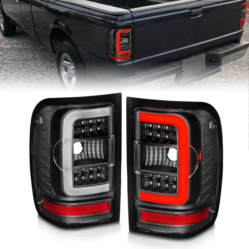 ANZO 2001-2011 Ford  Ranger LED Tail Lights w/ Light Bar Black Housing