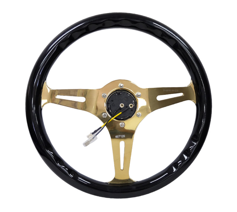 NRG Classic Wood Grain Steering Wheel (350mm) Black Grip w/Chrome Gold