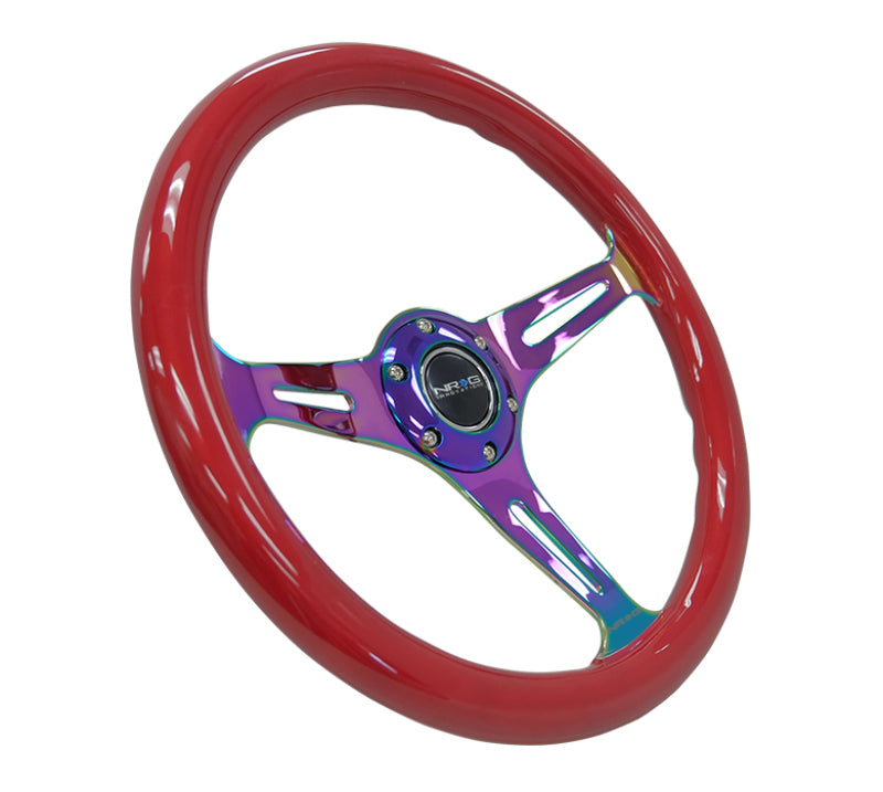 NRG Classic Wood Grain Steering Wheel (350mm) Red Grip w/Neochrome 3-S