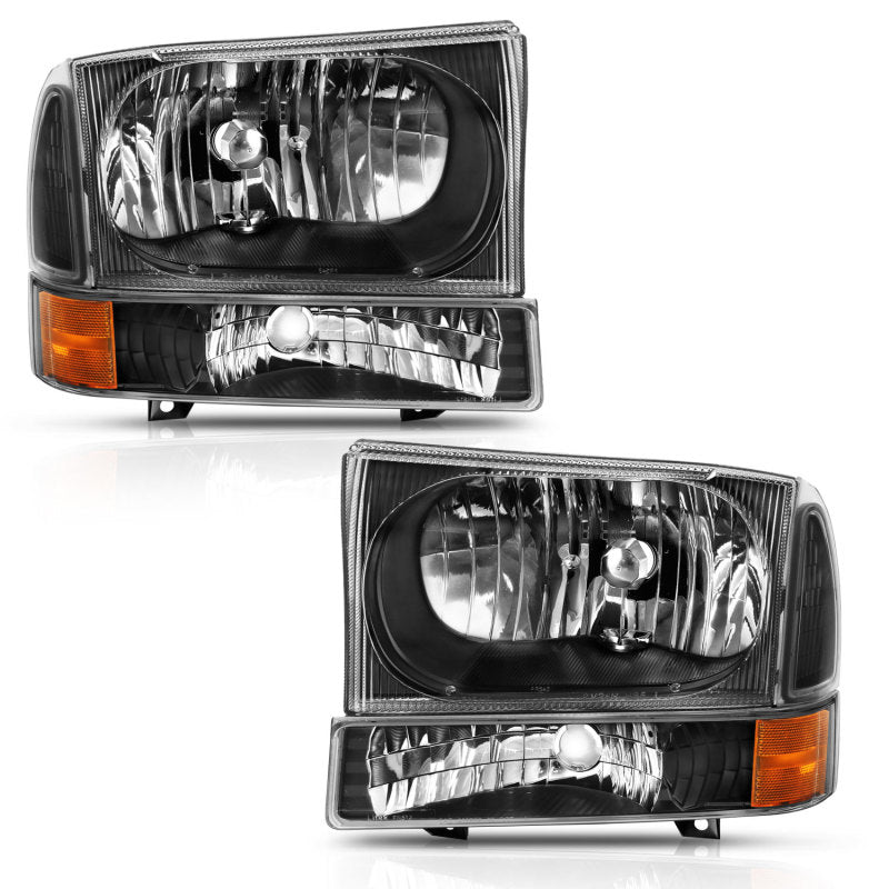 ANZO 2000-2004 Ford Excursion Crystal Headlight w/ Corner Light Black 
