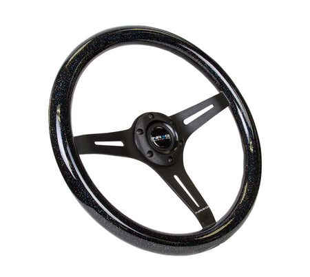 NRG Classic Wood Grain Steering Wheel (350mm) Black Sparkled Grip w/Bl