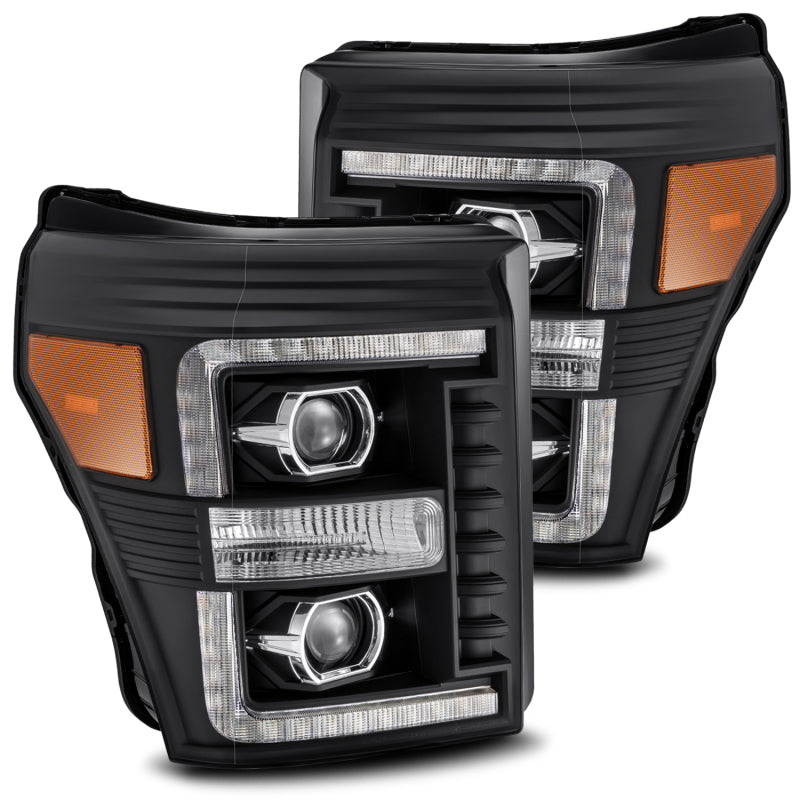 AlphaRex 11-16 Ford F-350 SD LUXX LED Proj Headlights Plank Style Blac