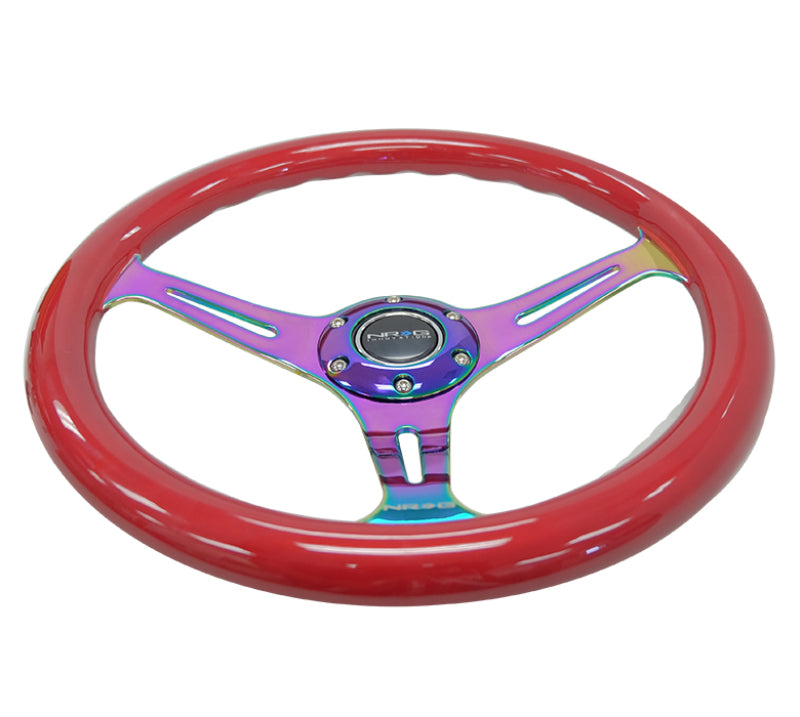 NRG Classic Wood Grain Steering Wheel (350mm) Red Grip w/Neochrome 3-S