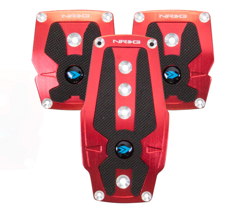 NRG Brushed Aluminum Sport Pedal M/T - Red w/Black Rubber Inserts